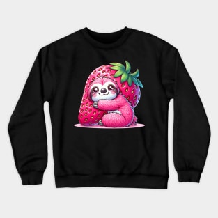 Pink Sloth Hugging a Strawberry Cute Kawaii Animal Crewneck Sweatshirt